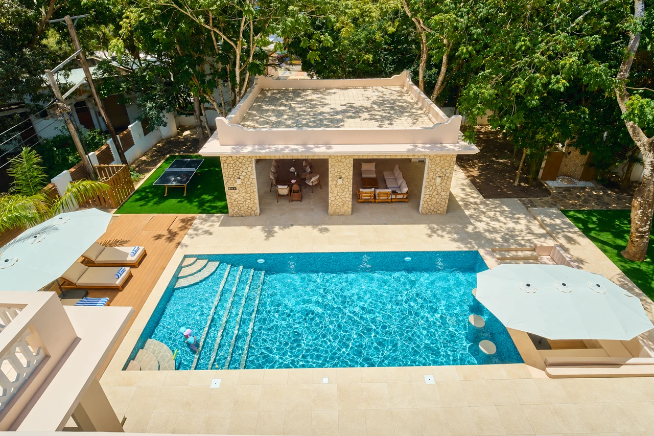The pool and Pavilion from above